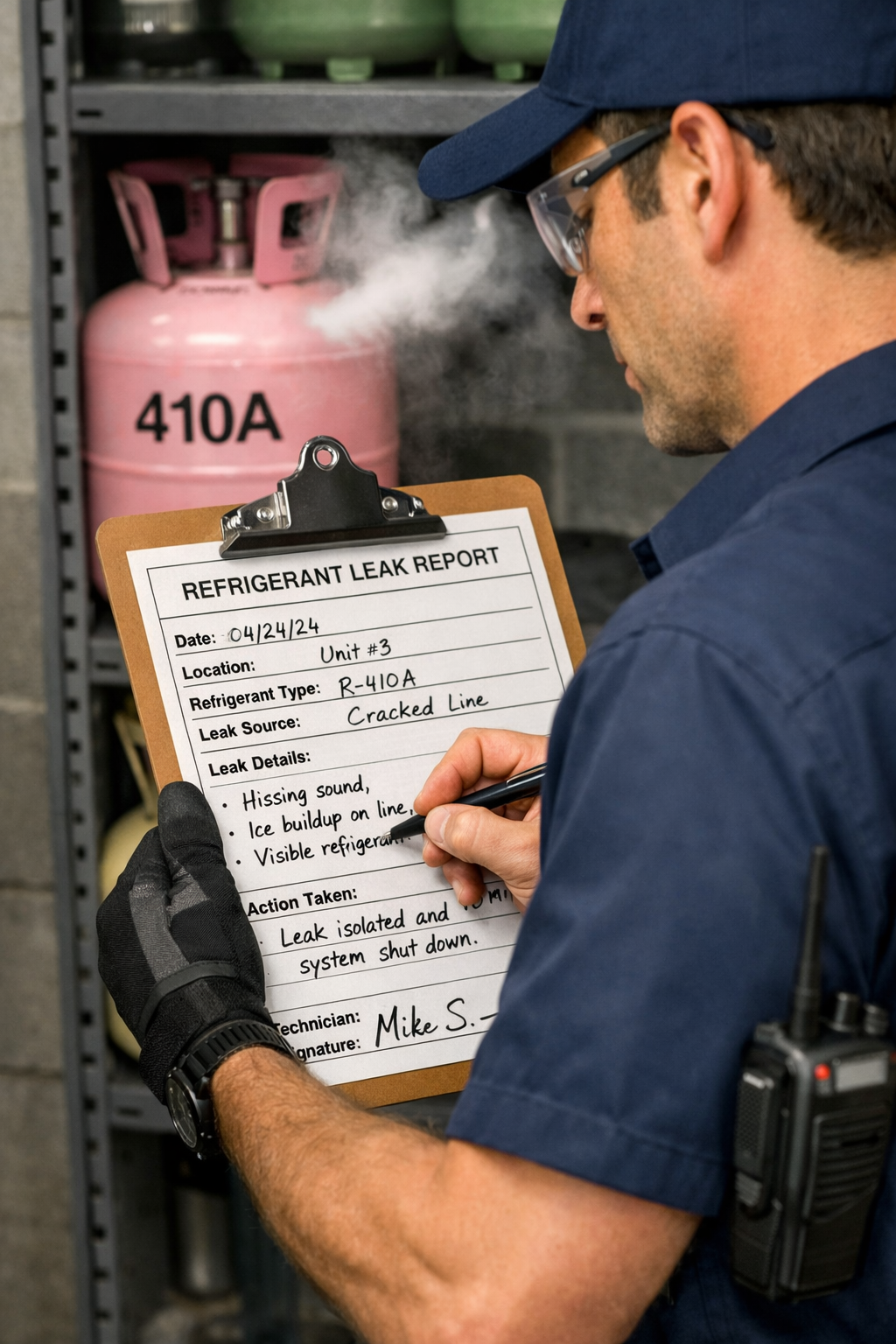 HVAC refrigerant leak test log and inspection records
